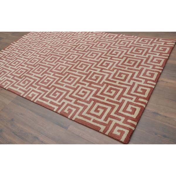 Hand-tufted Modern Marvel Greek Key Pantone Marsala Rust Wool Rug - 5 ...
