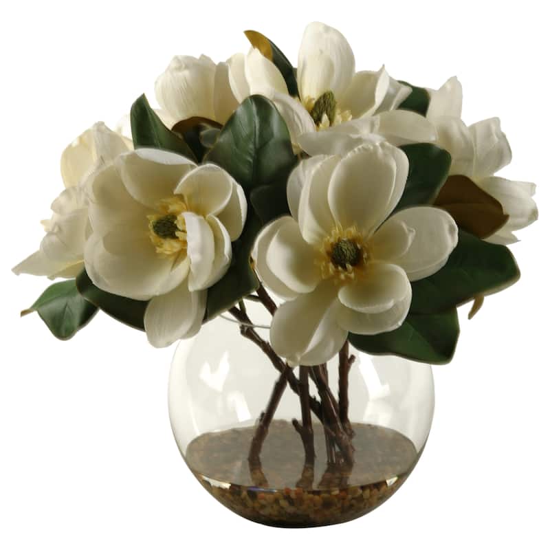 Cream Magnolias in Clear Glass Bubble Bowl