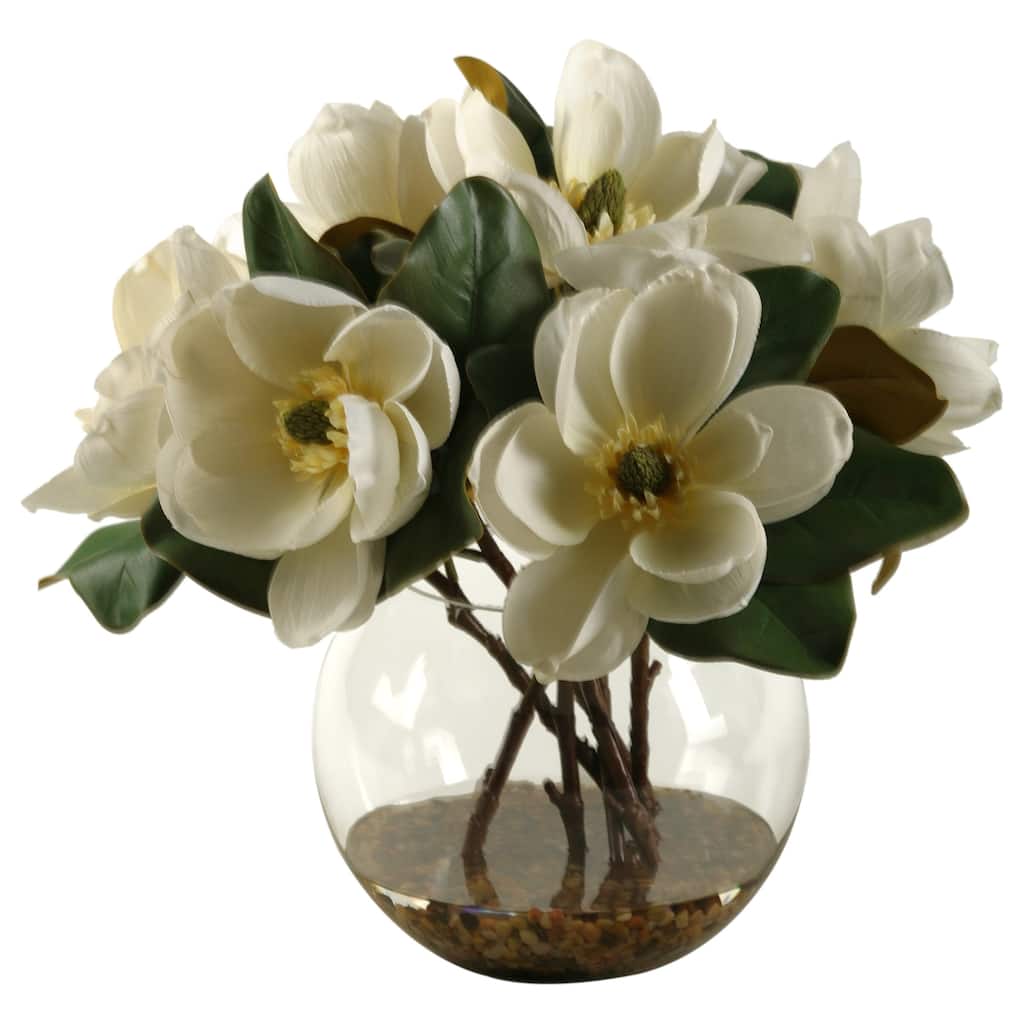Cream Magnolias in Clear Glass Bubble Bowl