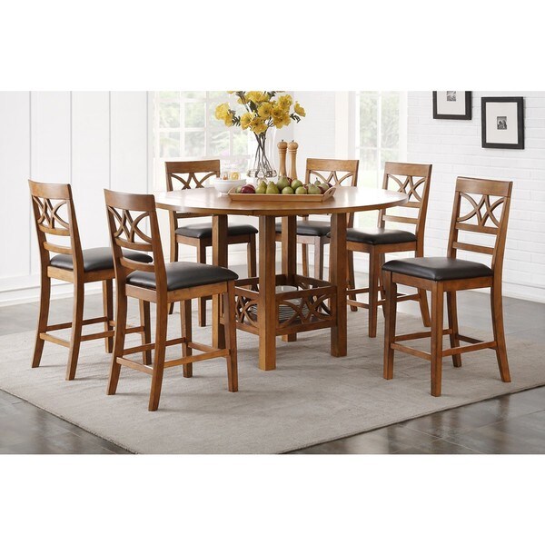 Sogne 7Piece Counter Height Dining Set in Brown Finish  Free 