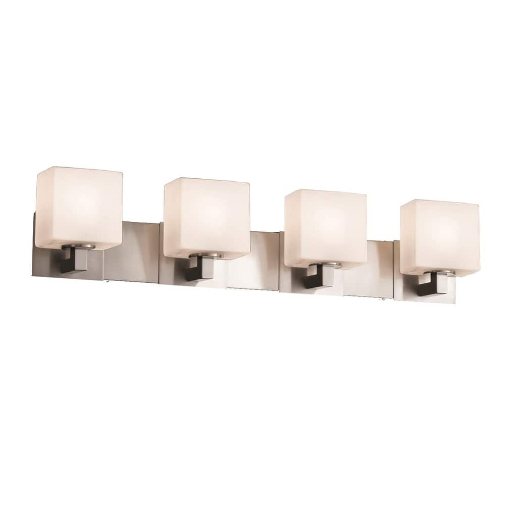 Justice Design Fusion Modular 4-light Brushed Nickel Bath Bar, Opal Rectangle Shade