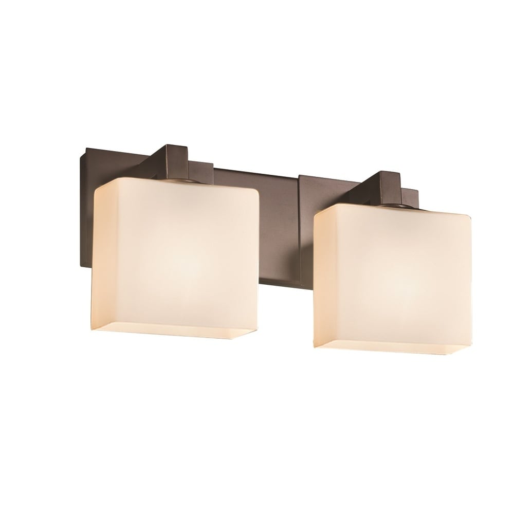 Justice Design Fusion Modular 2-light Dark Bronze Bath Bar, Opal Rectangle Shade