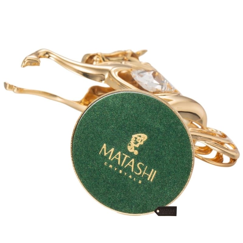 24k Goldplated Elegant Horse On a Pedestal Made with Genuine Matashi Crystals