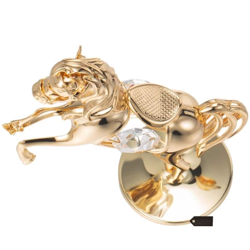 24k Goldplated Elegant Horse On a Pedestal Made with Genuine Matashi Crystals