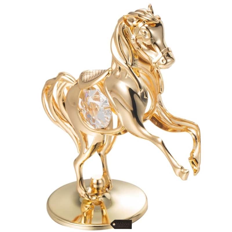 24k Goldplated Elegant Horse On a Pedestal Made with Genuine Matashi Crystals