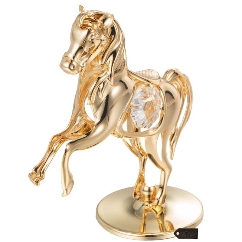 24k Goldplated Elegant Horse On a Pedestal Made with Genuine Matashi Crystals
