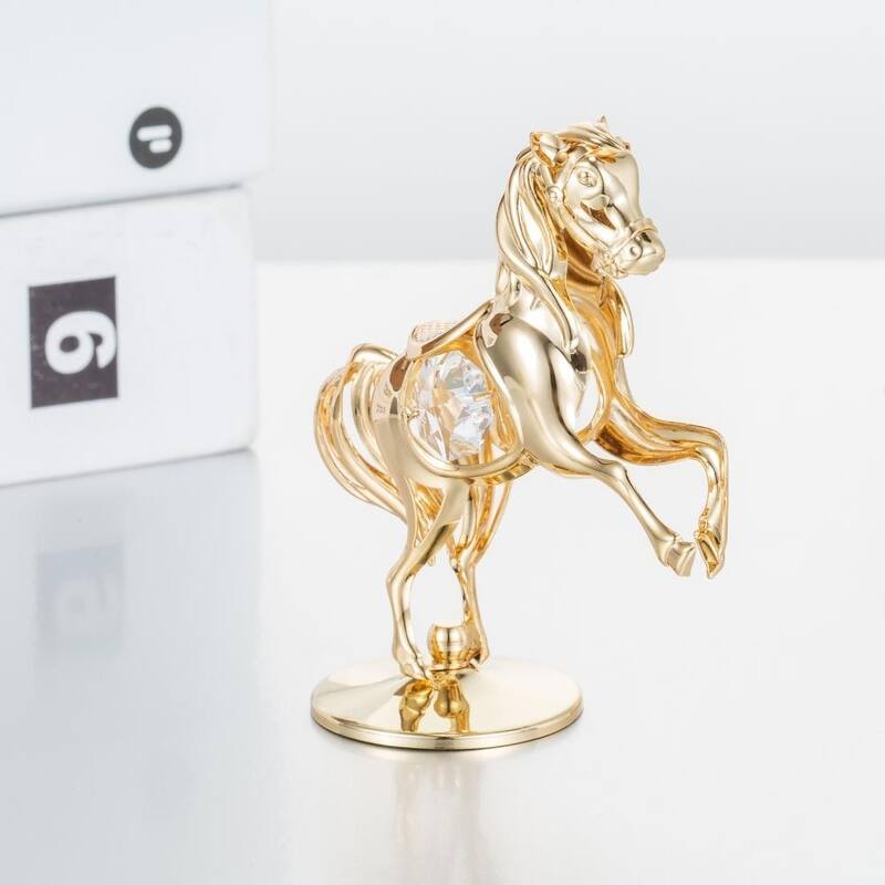24k Goldplated Elegant Horse On a Pedestal Made with Genuine Matashi Crystals
