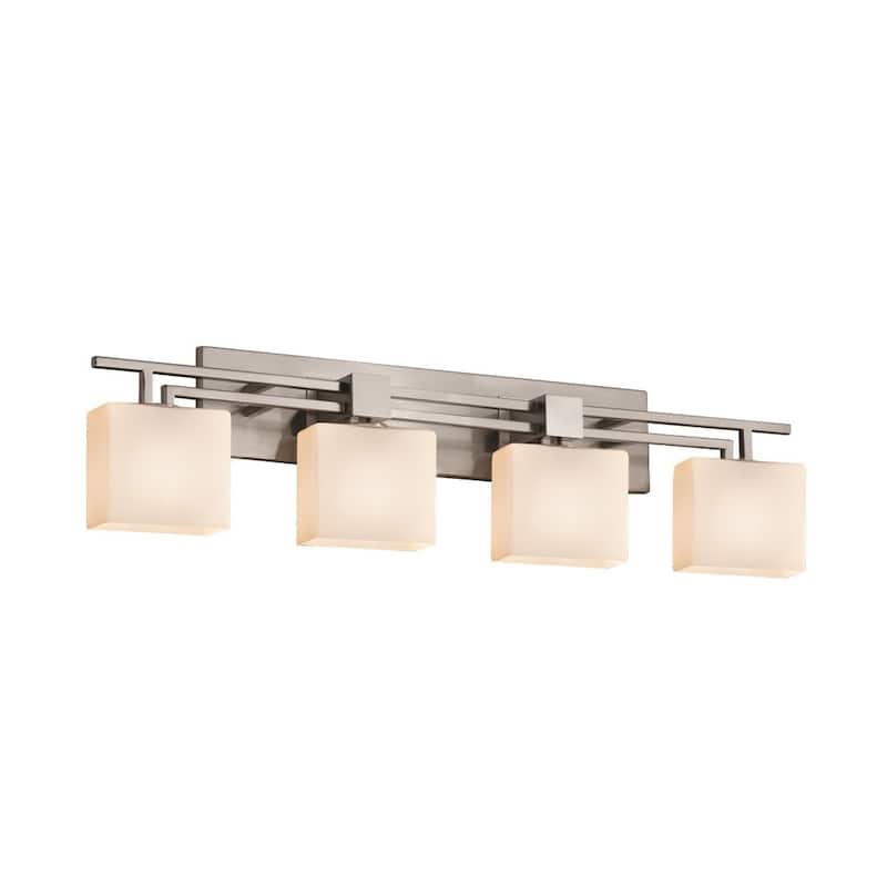 Justice Design Fusion Aero 4-light Brushed Nickel Bath Bar, Opal Rectangle Shade