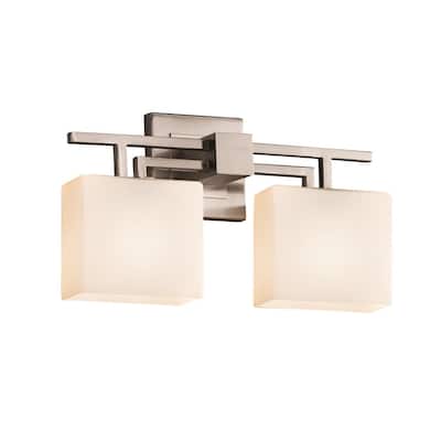 Justice Design Fusion Aero 2-light Brushed Nickel Bath Bar, Opal Rectangle Shade