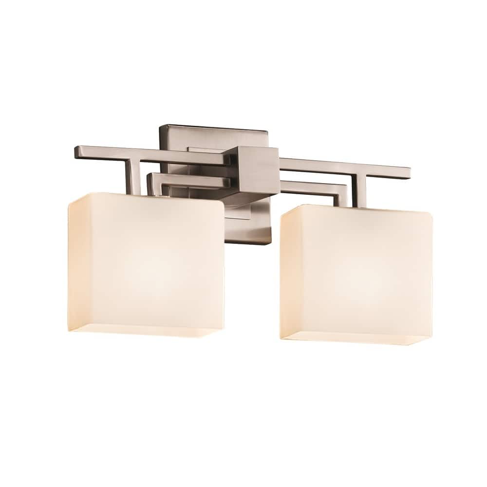 Justice Design Fusion Aero 2-light Brushed Nickel Bath Bar, Opal Rectangle Shade