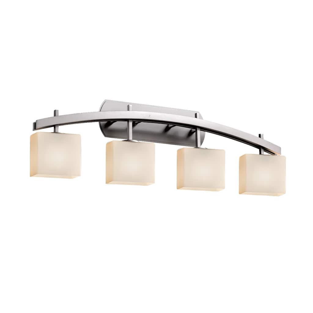 Justice Design Fusion Archway 4-light Brushed Nickel Bath Bar, Opal Rectangle Shade