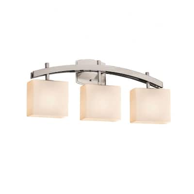 Justice Design Fusion Archway 3-light Brushed Nickel Bath Bar, Opal Rectangle Shade
