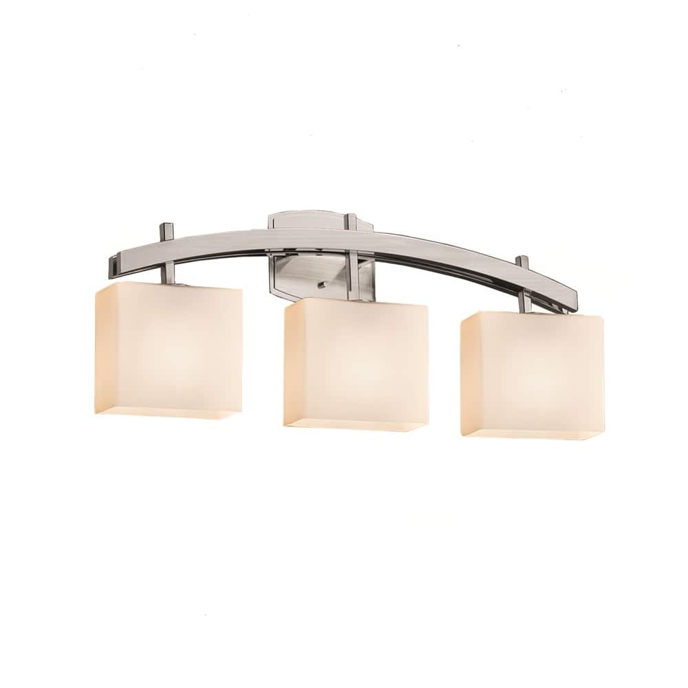 Justice Design Fusion Archway 3-light Brushed Nickel Bath Bar, Opal Rectangle Shade