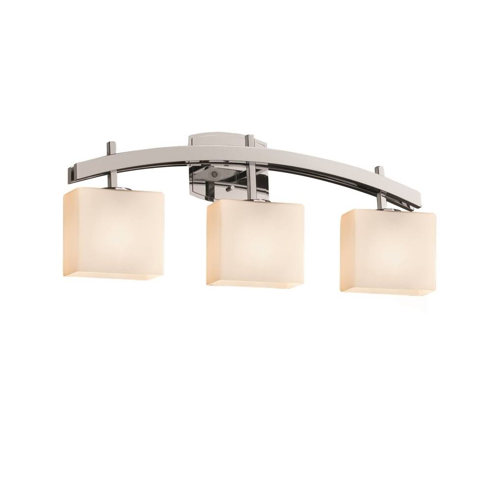 Justice Design Fusion Archway 3-light Polished Chrome Bath Bar, Opal Rectangle Shade