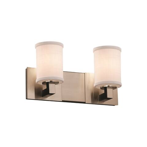 Justice Design Textile Modular 2-light Brushed Nickel Bath Bar, White Cylinder - Flat Rim Shade