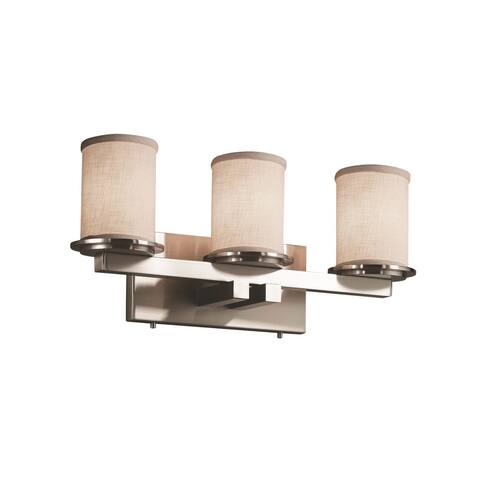 Justice Design Textile Dakota 3-light Brushed Nickel Bath Bar, White Cylinder - Flat Rim Shade
