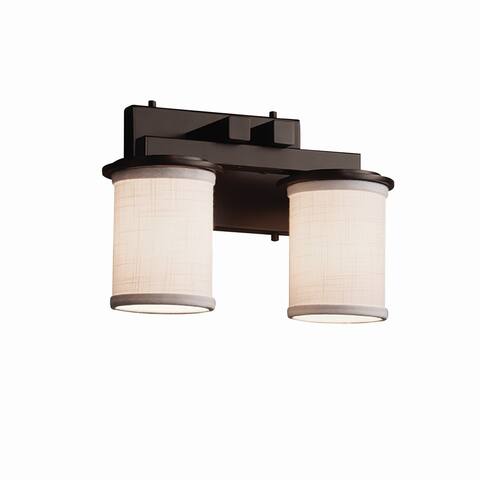 Justice Design Textile Dakota 2-light Dark Bronze Bath Bar, White Cylinder - Flat Rim Shade