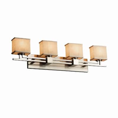 Justice Design Textile Aero 4-light Brushed Nickel Bath Bar, Cream Rectangle Shade