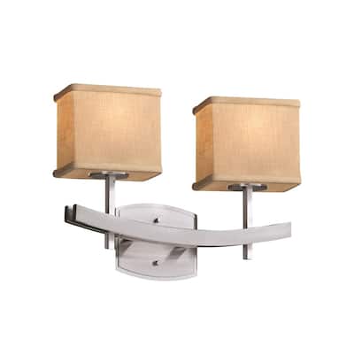 Justice Design Textile Archway 2-light Brushed Nickel Bath Bar, Cream Rectangle Shade