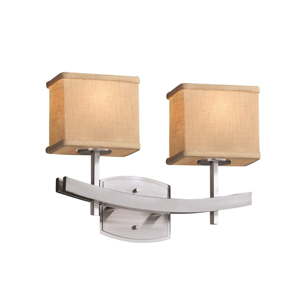 Justice Design Textile Archway 2-light Brushed Nickel Bath Bar, Cream Rectangle Shade