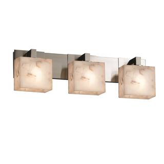 Justice Design Alabaster Rocks Modular 3-light Brushed Nickel Bath Bar, Rectangle Shade