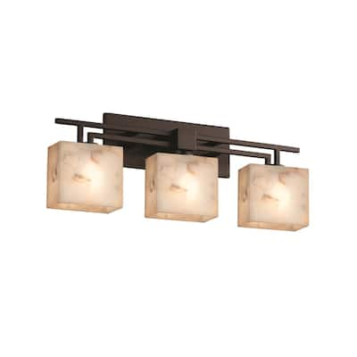 Justice Design Alabaster Rocks Aero 3-light Dark Bronze Bath Bar, Rectangle Shade