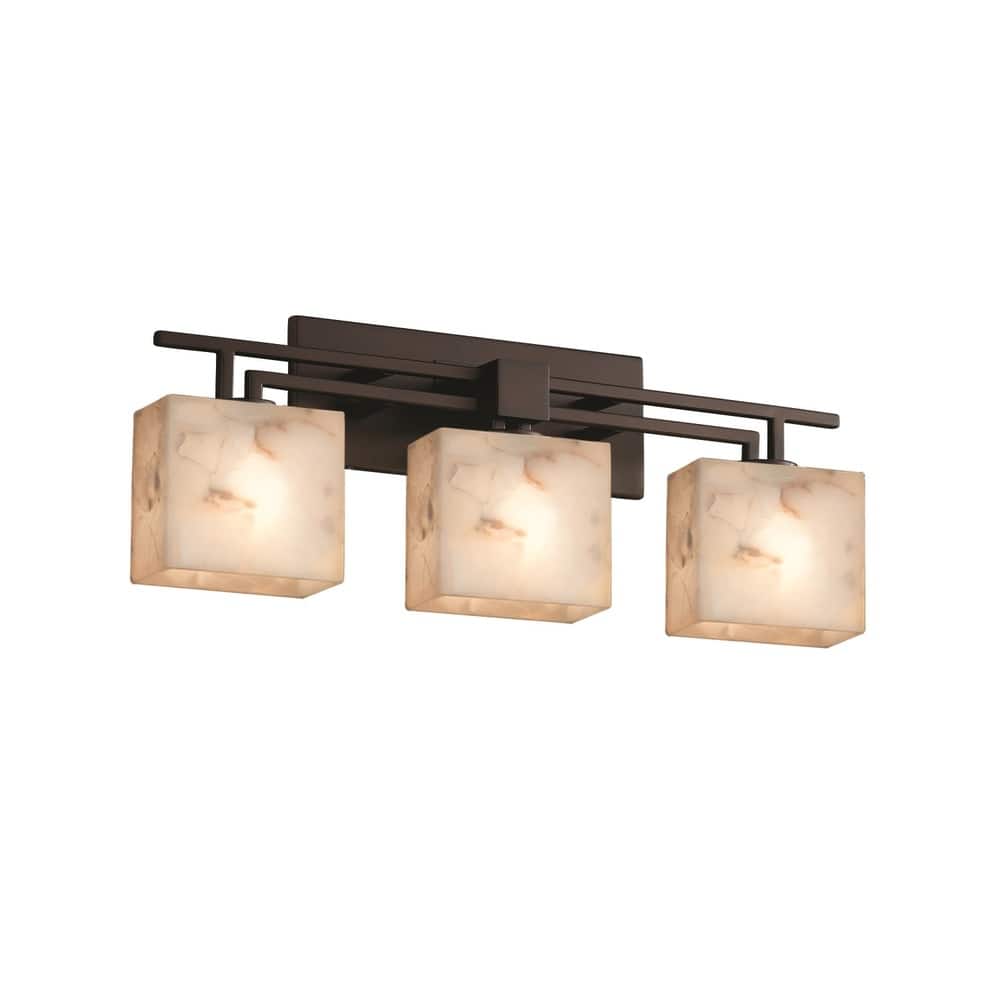 Justice Design Alabaster Rocks Aero 3-light Dark Bronze Bath Bar, Rectangle Shade