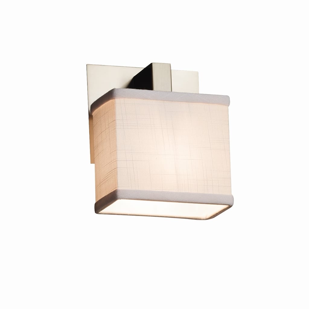 Justice Design Textile Modular 1-light Brushed Nickel ADA Wall Sconce, White Rectangle Shade