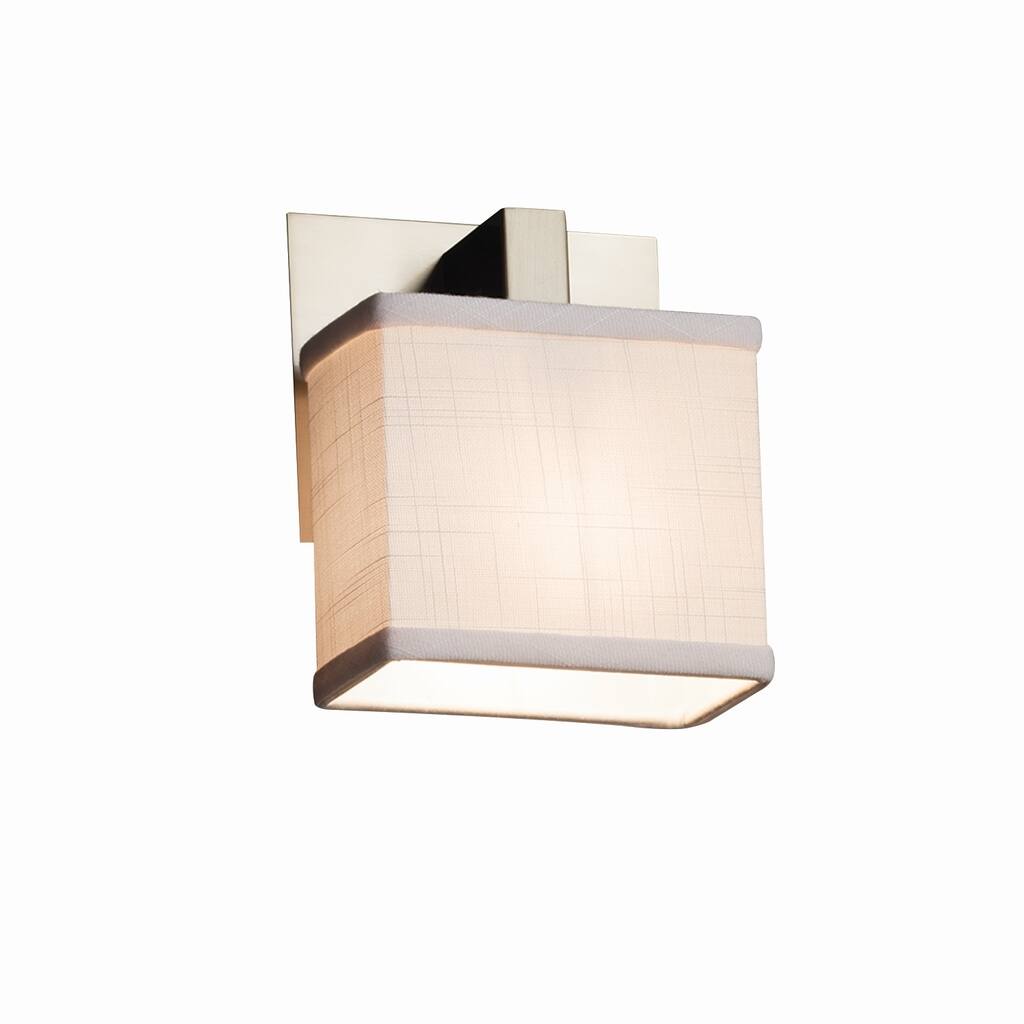 Justice Design Textile Modular 1-light Brushed Nickel ADA Wall Sconce, White Rectangle Shade