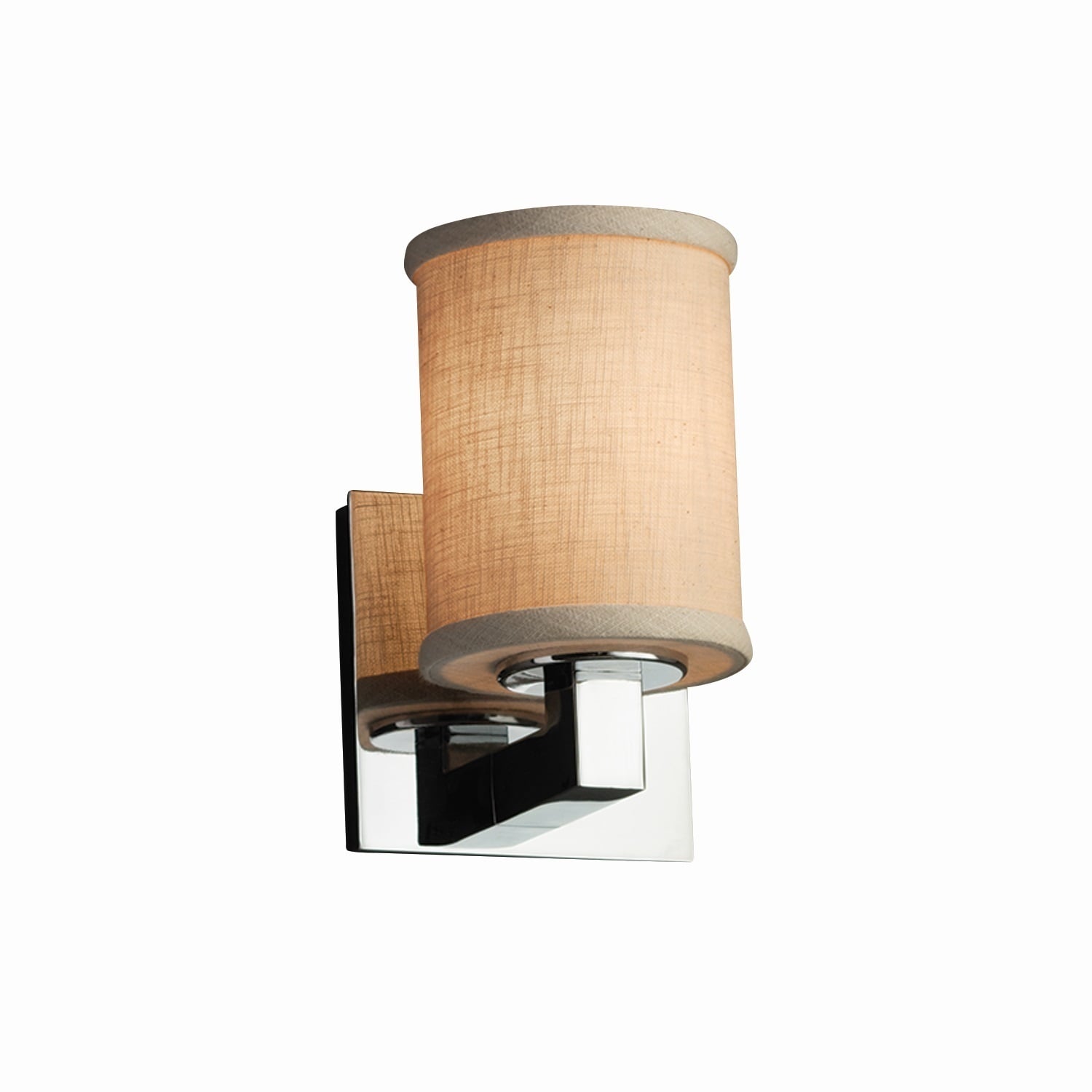 Justice Design Textile Modular 1-light Polished Chrome Wall Sconce, Cream Cylinder - Flat Rim Shade