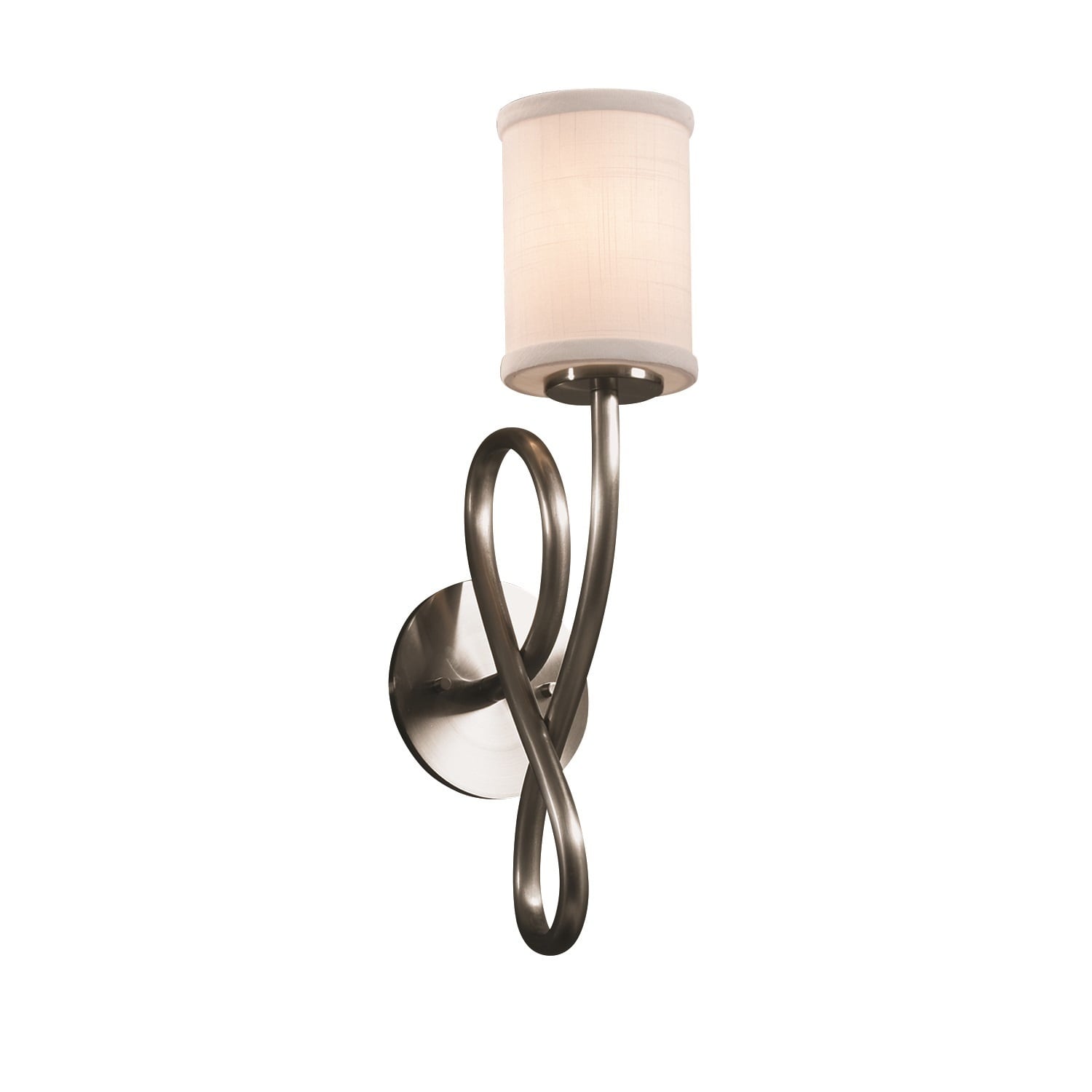 Justice Design Textile Capellini 1-light Brushed Nickel Wall Sconce, White Cylinder - Flat Rim Shade