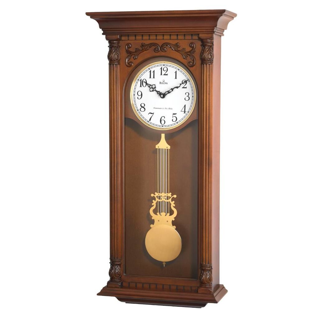 Bulova C4330 Solid Hardwood Case with a Walnut Finish Wall Clock with Tubular Sound Triple Chime