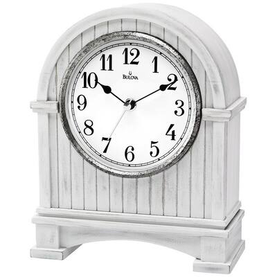Bulova B1671 Pembroke Mantel Clock Wood Case with an Aaged White Finish and a Antique Nickel-Finish Bezel Ring