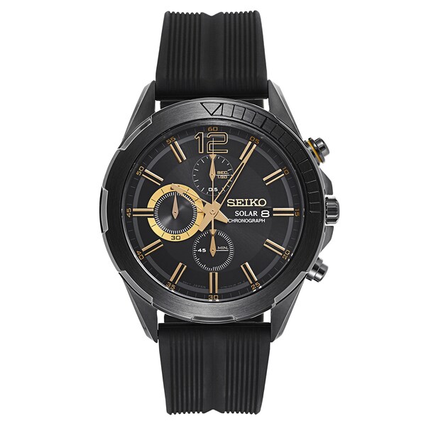 seiko solar chronograph black and gold