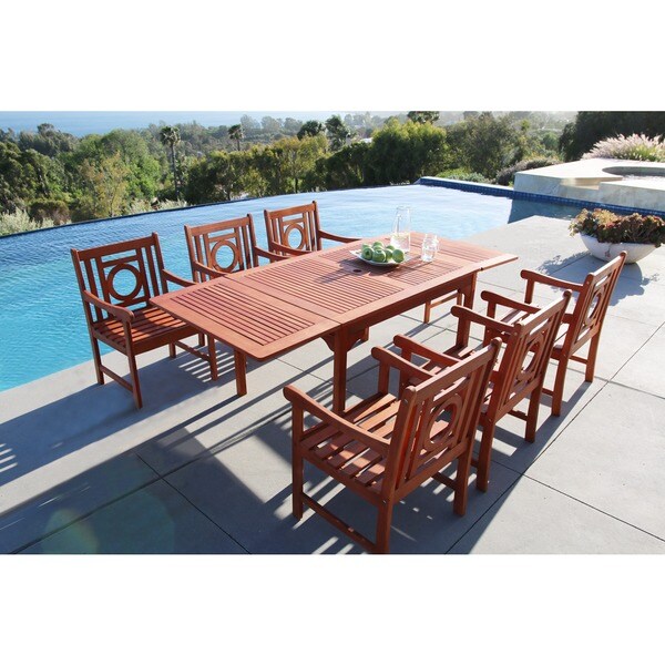 Malibu Eco friendly 7 piece Outdoor Hardwood Dining Set with Rectangle