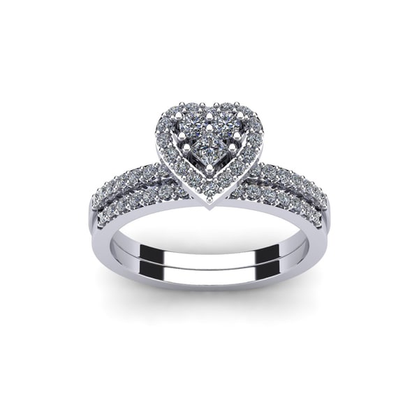 1/2 Carat Heart Shaped Bridal Engagement Ring Set in White Gold - White ...