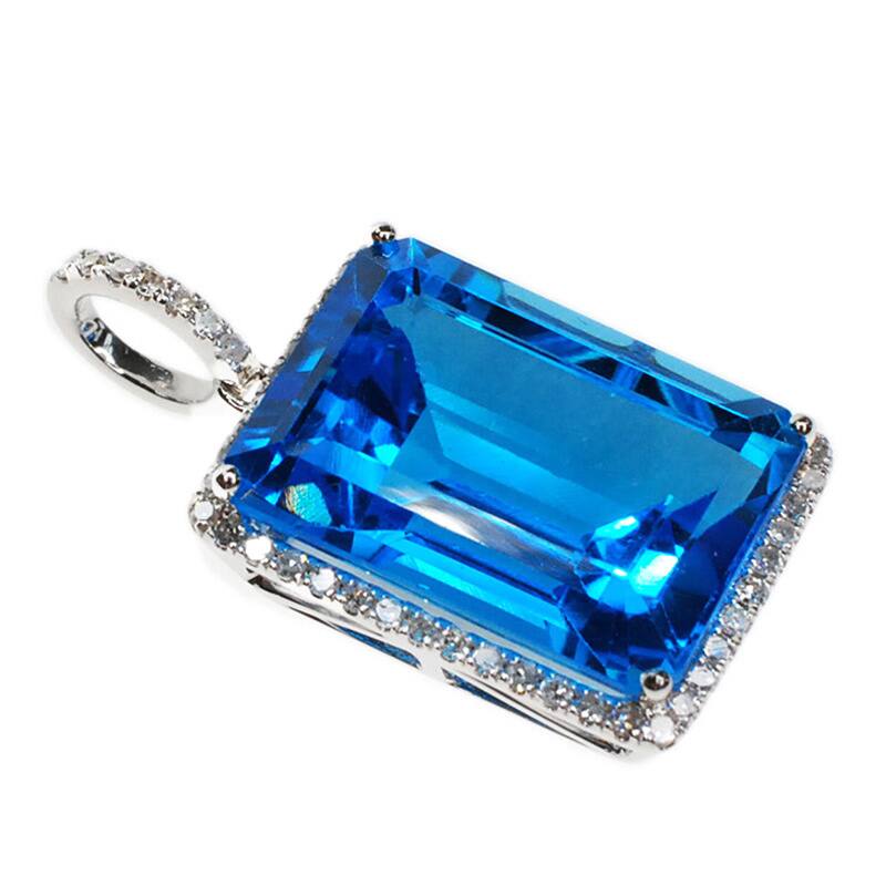 Kabella 14k White Gold Diamond Accent and Blue Topaz Pendant