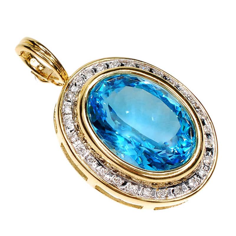 Kabella 14k Yellow Gold Blue Topaz and Diamond Accent Pendant