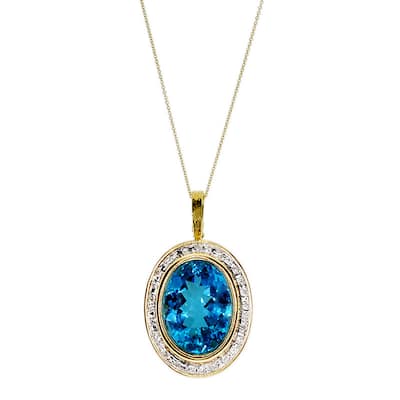 Kabella 14k Yellow Gold Blue Topaz and Diamond Accent Pendant