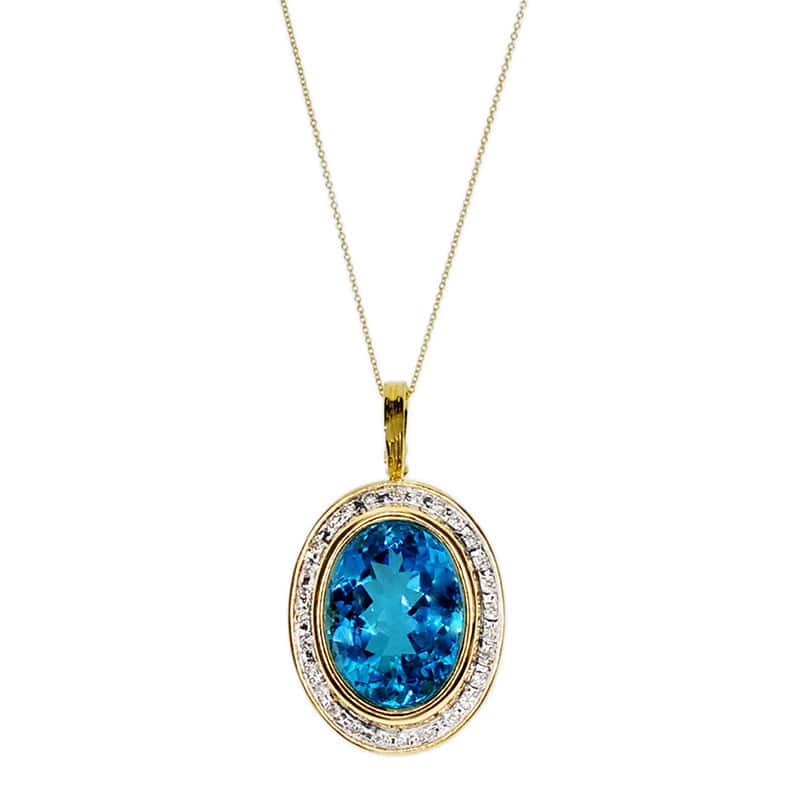Kabella 14k Yellow Gold Blue Topaz and Diamond Accent Pendant