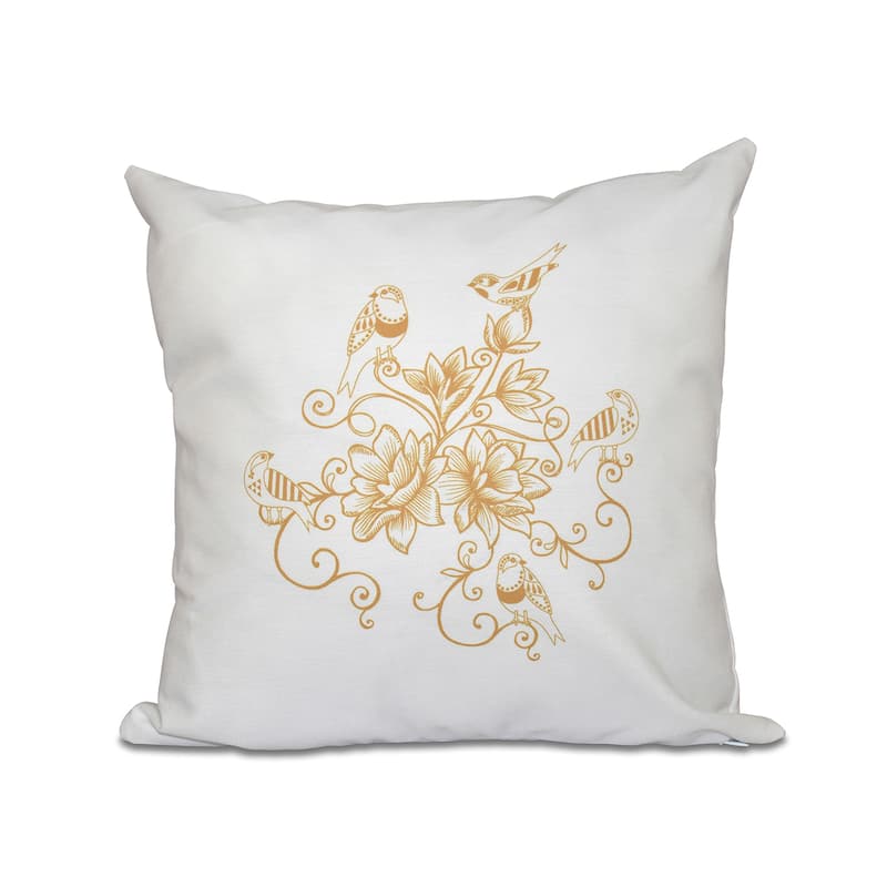 Five Little Birds Floral Print 20-inch Throw Pillow - Yellow