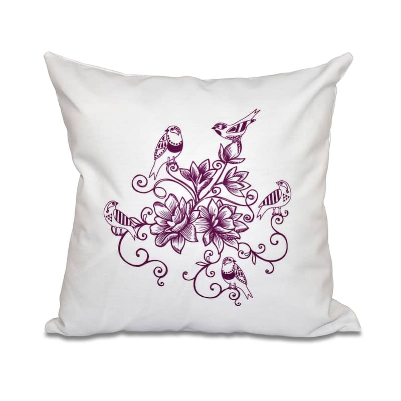 Five Little Birds Floral Print 20-inch Throw Pillow - Purple