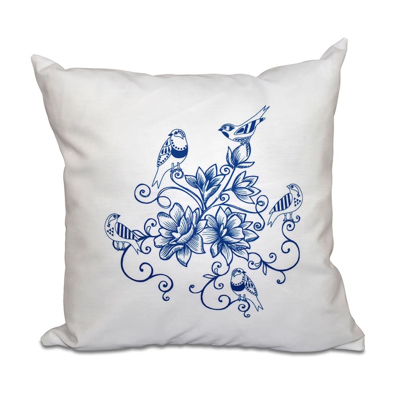 Five Little Birds Floral Print 20-inch Throw Pillow - Blue