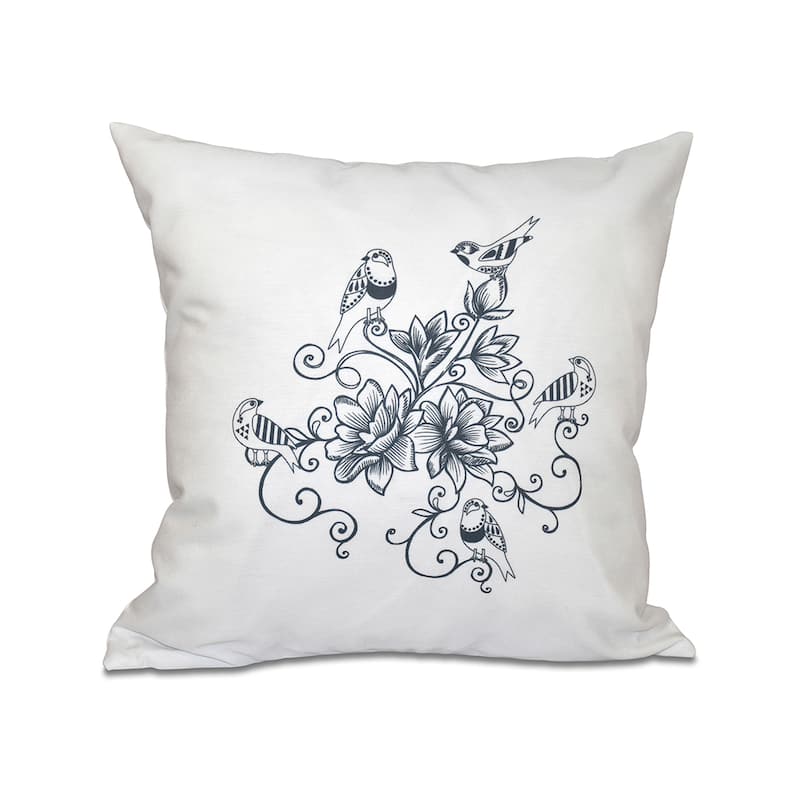 Five Little Birds Floral Print 20-inch Throw Pillow - Grey