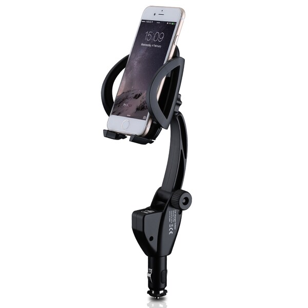 Car Mount Smartphone Holder with Dual USB 3.1A Charger With Over Charge, Over Current Protection, and Anti-scratch Padding
