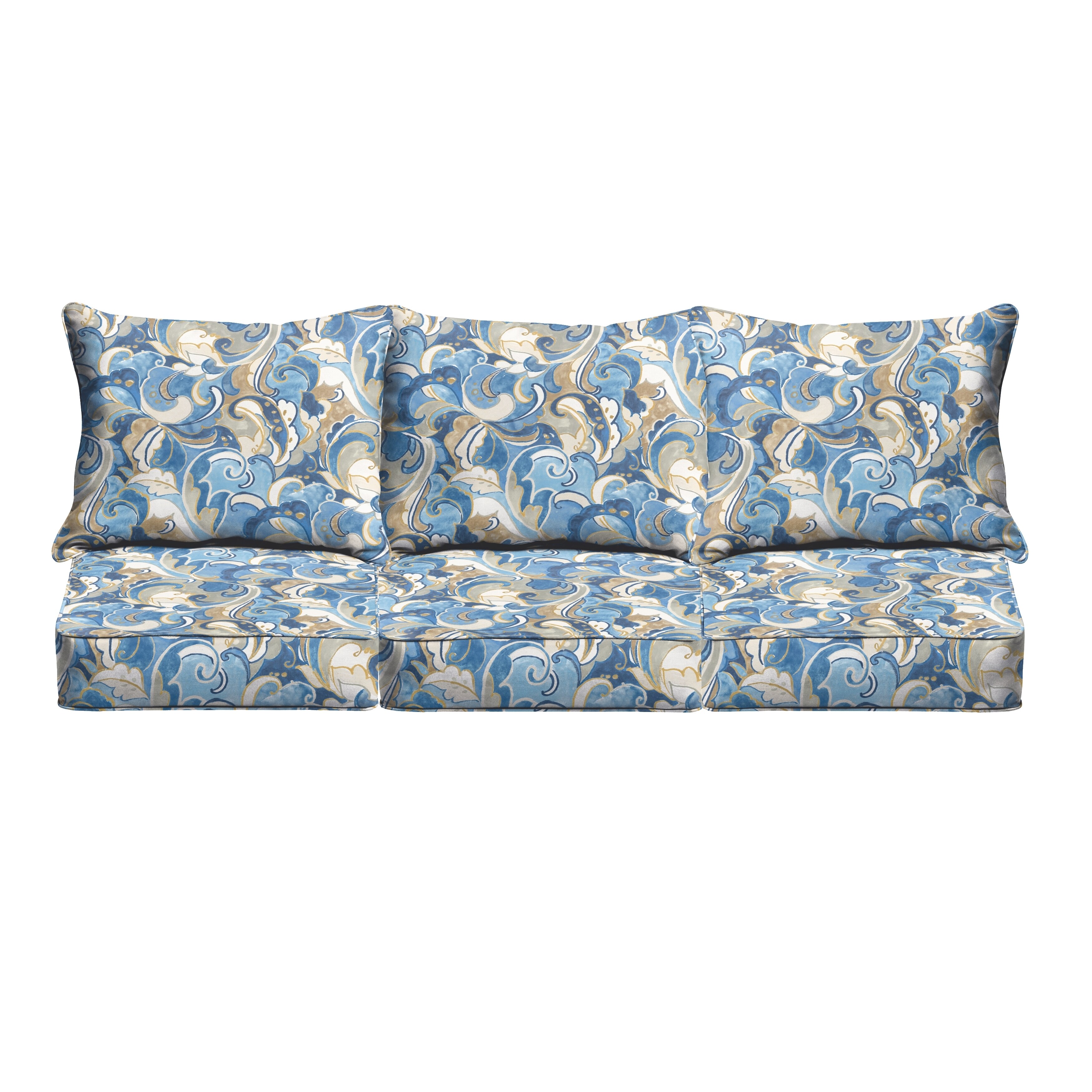 Shop Blue Grey Abstract Indoor Outdoor Corded Sofa Cushion Set