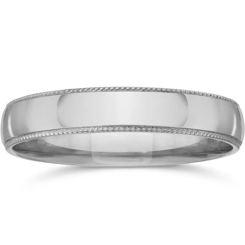 14k White Yellow and Rose Gold 3mm Plain Milgrain Wedding Band - 4 - White