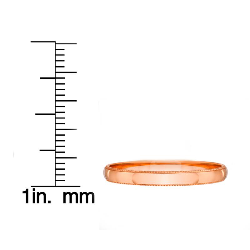 14k White Yellow and Rose Gold 3mm Plain Milgrain Wedding Band