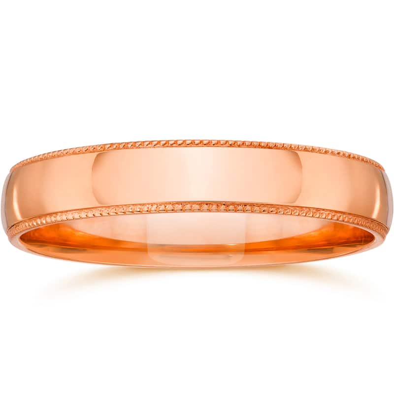 14k White Yellow and Rose Gold 3mm Plain Milgrain Wedding Band