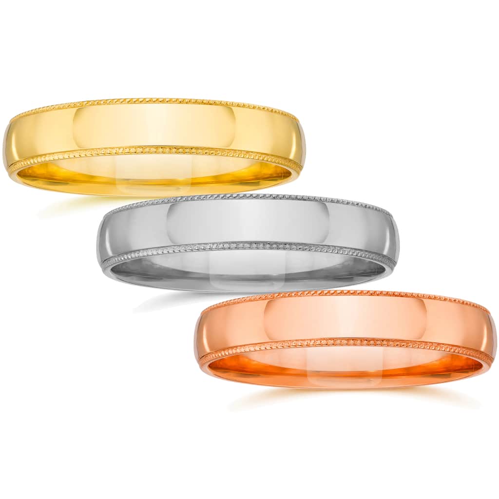 14k White Yellow and Rose Gold 3mm Plain Milgrain Wedding Band